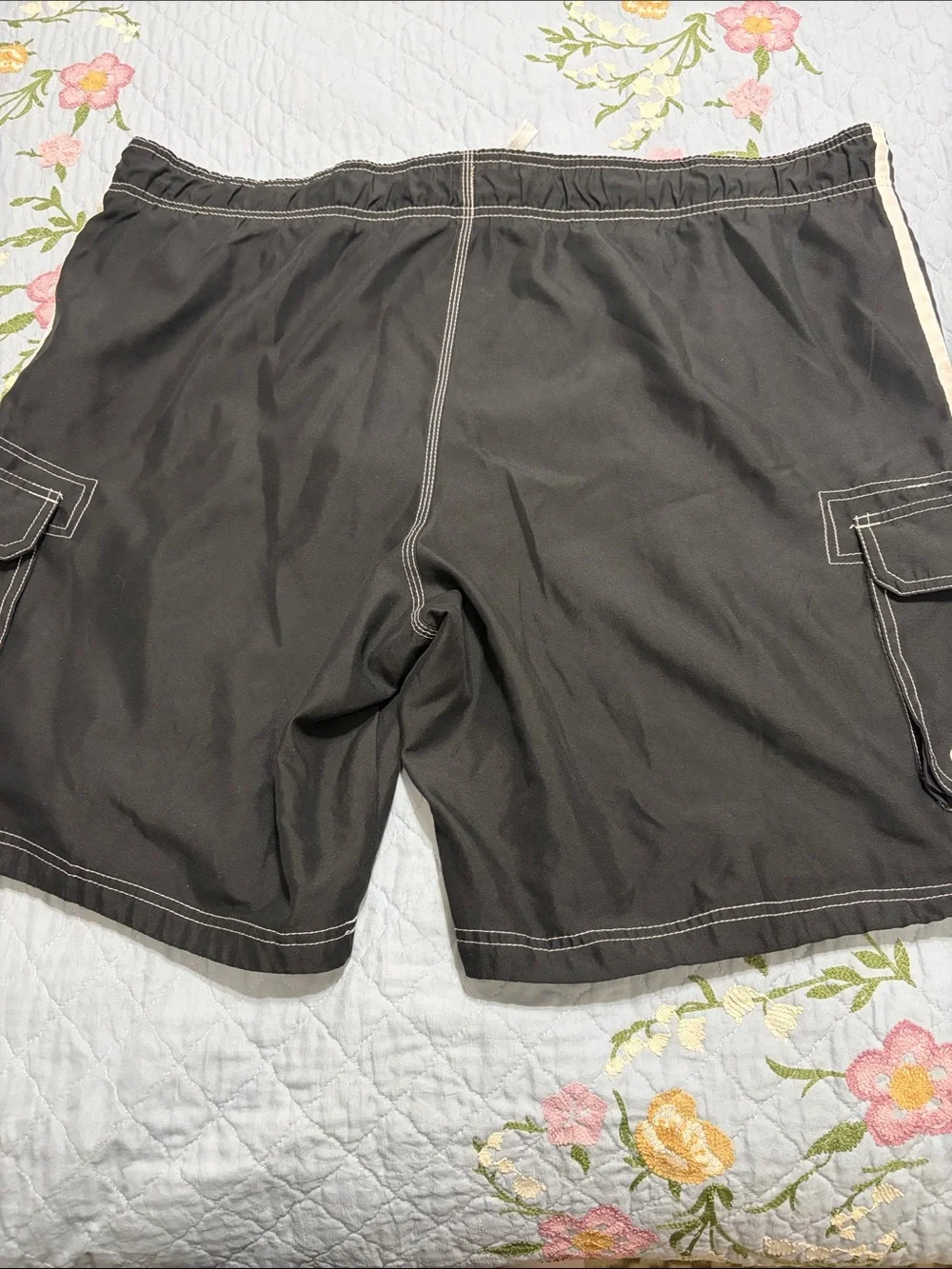 Ocean Pacific OP Men's Black Swim Board Shorts Cream Trim PreOwned Size 2XL